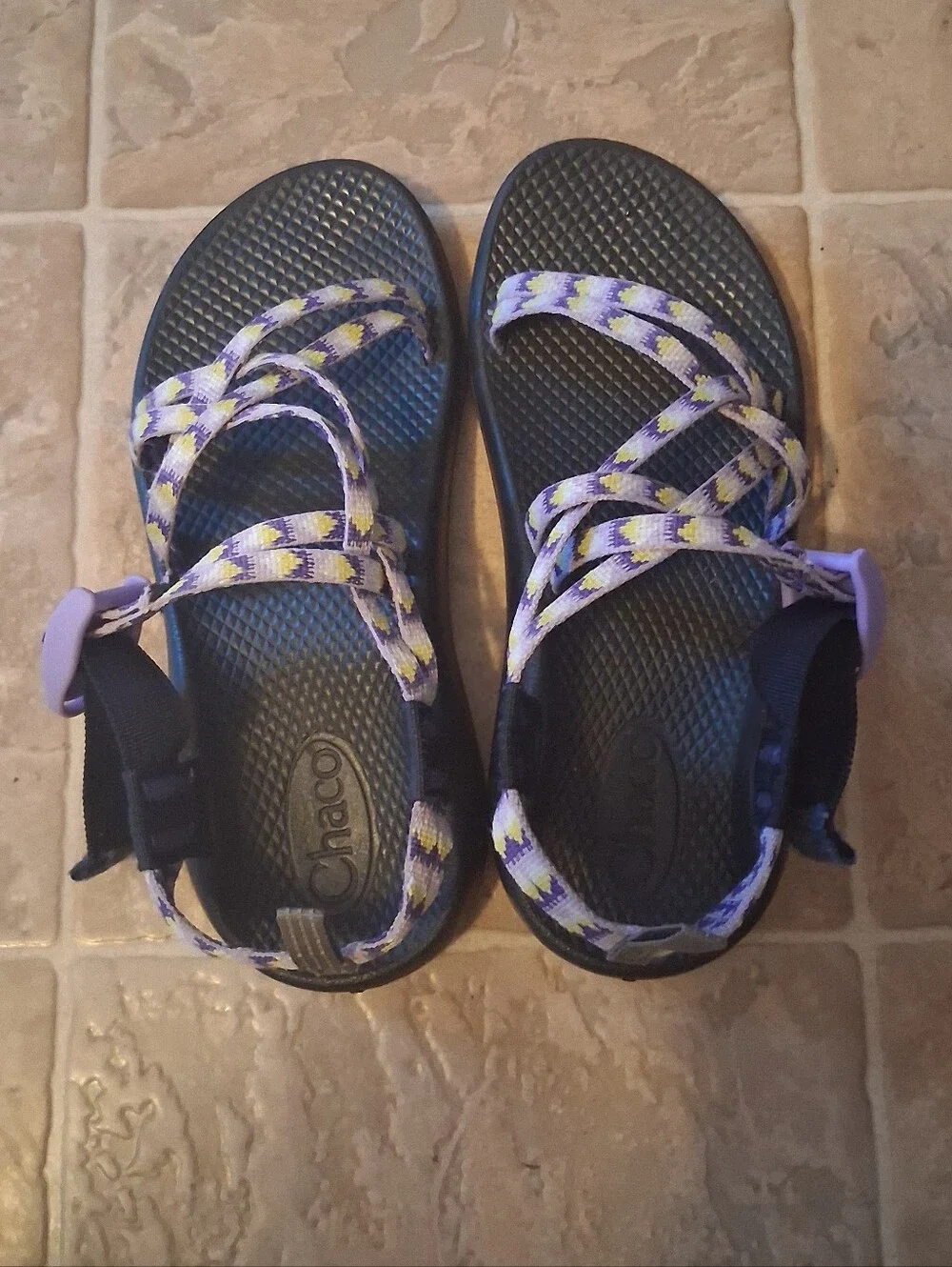 Chaco Kids Sandals Purple Yellow Patterned Straps